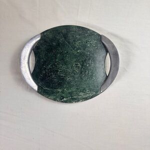 Green Marble Serving Tray with Silver Handles